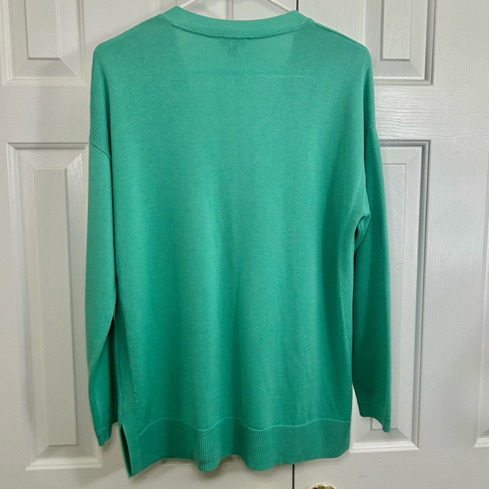 Talbots Green V-neck Button Down Cotton Blend Career Cardigan Sweater Sz Lp - Picture 5 of 14